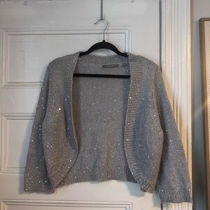 NY Collection Silver Sequin Cardigan Shrug